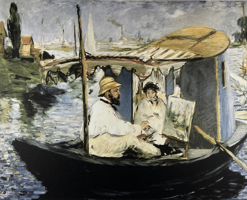 Obraz | Claude Monet | Monet maluje na své studiové lodi