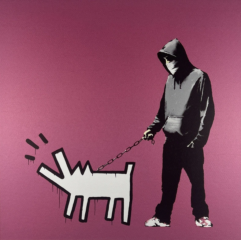 Obraz | Banksy | Keith Haring Dog | růžová