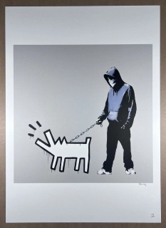 Obraz | Banksy | Keith Haring Dog | šedá