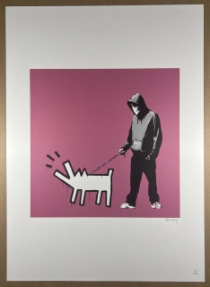 Obraz | Banksy | Keith Haring Dog | růžová